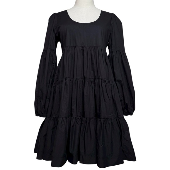 En Saison Black Tiered Puff Long Sleeve Babydoll Mini Pocket Dress Small - Picture 1 of 10